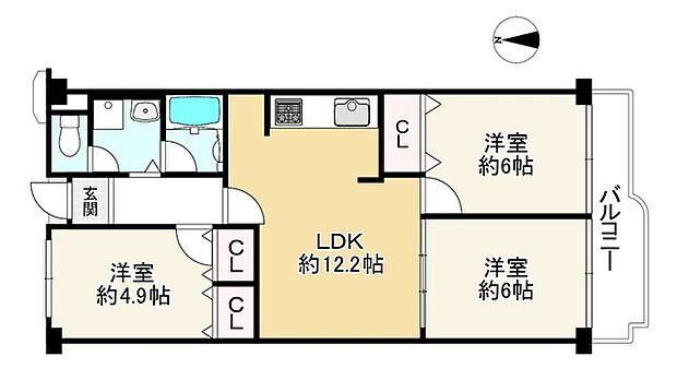 南門真ハイライフ(3LDK) 11階の間取り図