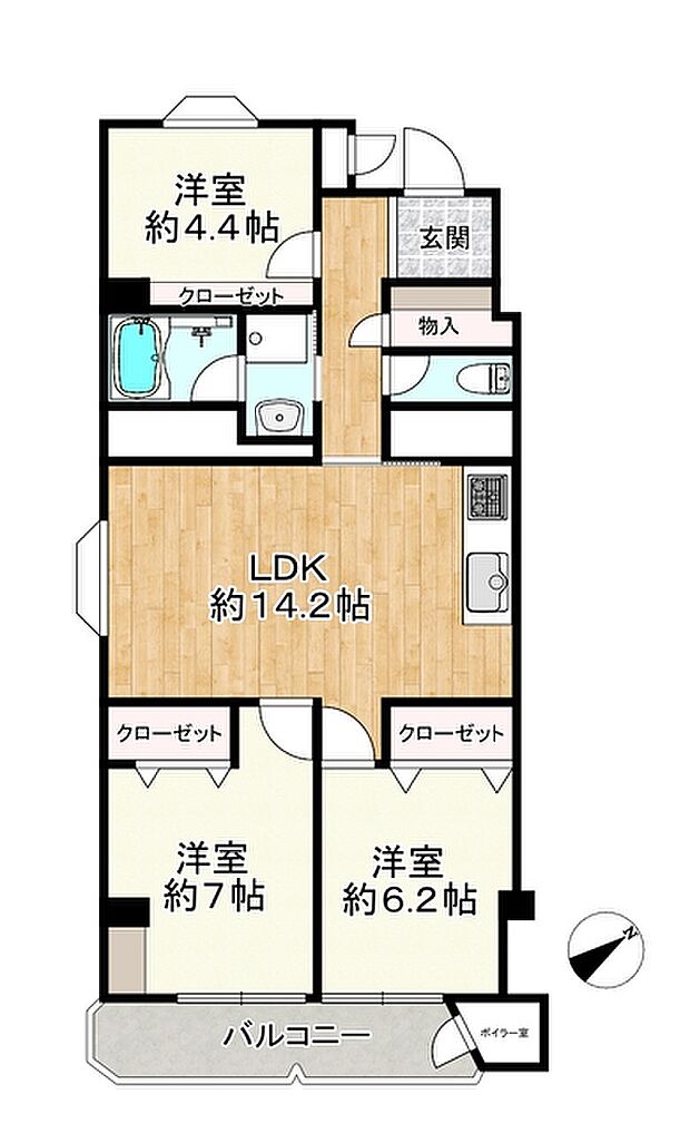 ダイヤシャトー千里(3LDK) 3階の間取り図