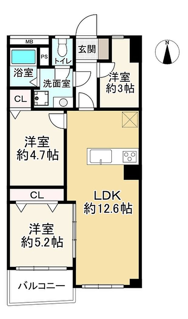 旭コーポＣ棟(3LDK) 4階の間取り図