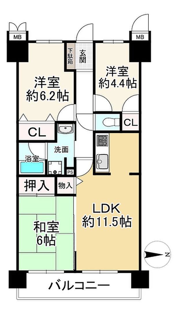 ライオンズマンション寝屋川(3LDK) 3階の間取り図