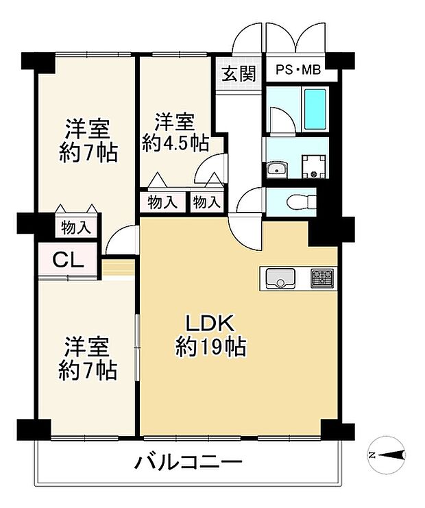 枚方淀川公園スカイハイツ(3LDK) 1階の間取り図