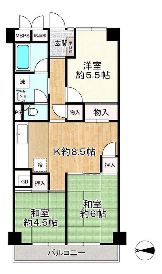 日興総持寺スカイマンション(3LDK) 6階の間取り図