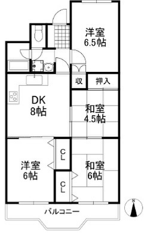 白川高層住宅5号棟(4DK) 9階の間取り図