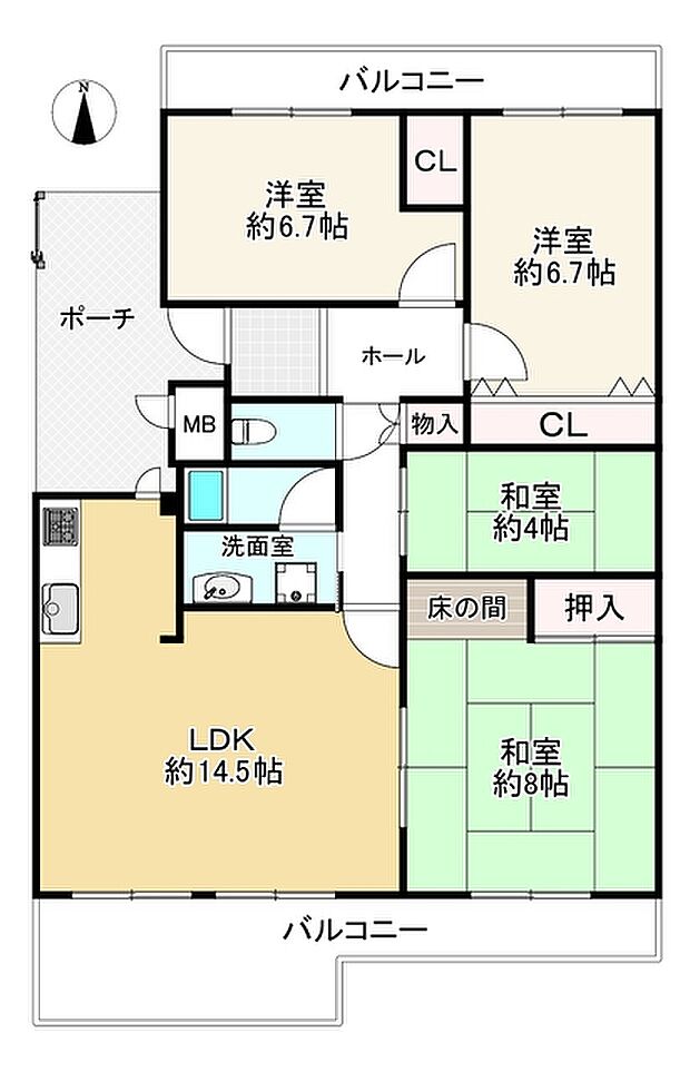 伏尾台Ａ団地壱号棟(3SLDK) 5階の間取り図