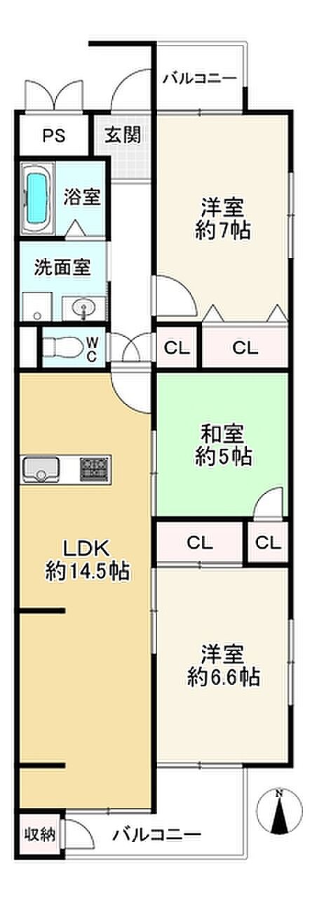 豊中豊松園ハイツＡ棟(3LDK) 3階の間取り図