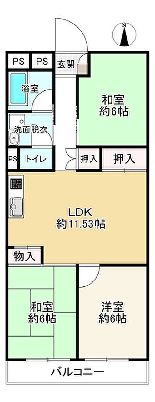 日商岩井箕面ハイツＡ棟(3LDK) 4階の間取り図