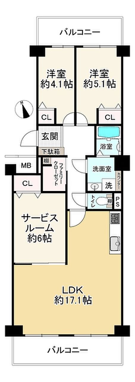 日商岩井千里桃山台マンション(2SLDK) 6階の間取り図