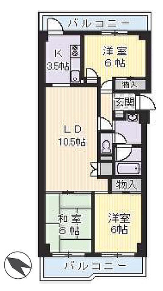 日興緑地公園スカイマンション(3LDK) 2階の間取り図