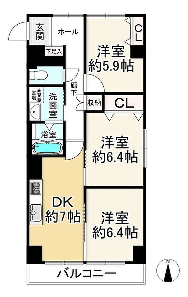 チサンマンション第2江坂(3DK) 6階の間取り図
