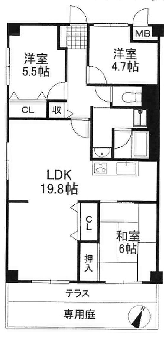サニーハウス西豊中2番館123号(3LDK) 1階の間取り図