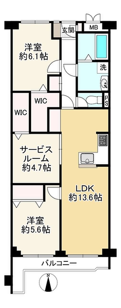 日商岩井第6緑地公園マンション(2SLDK) 4階の間取り図
