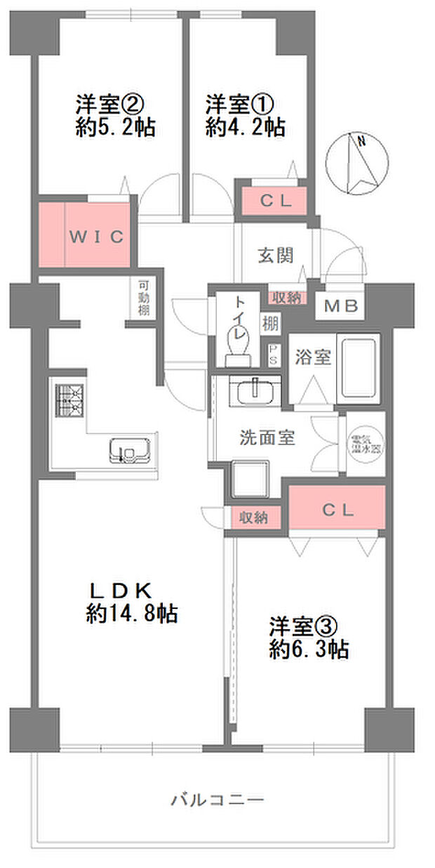 日興豊中緑丘スカイマンション(3LDK) 3階の間取り図