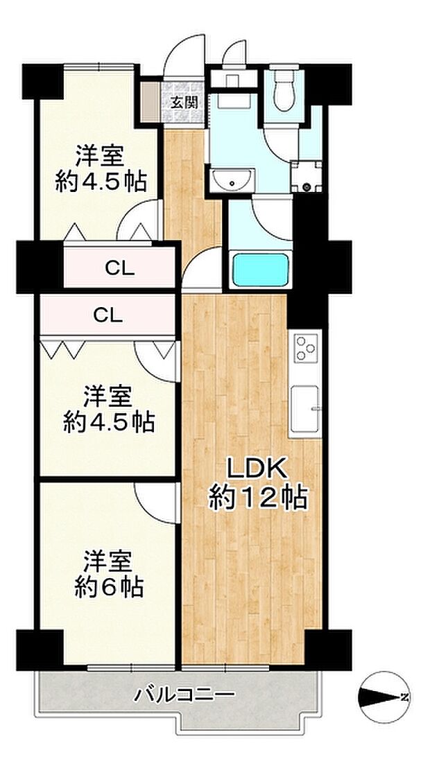 茨木グランドハイツ(3LDK) 3階の間取り図