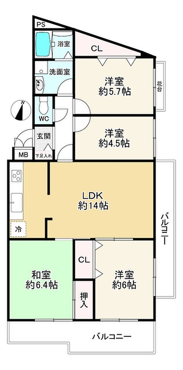 ライオンズマンション豊中上野東第2(4LDK) 3階の内観