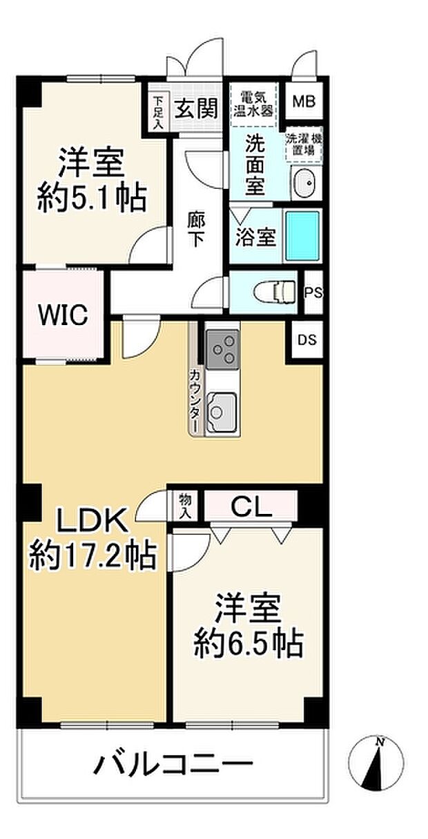 千里山東スカイハイツ(2LDK) 2階の内観