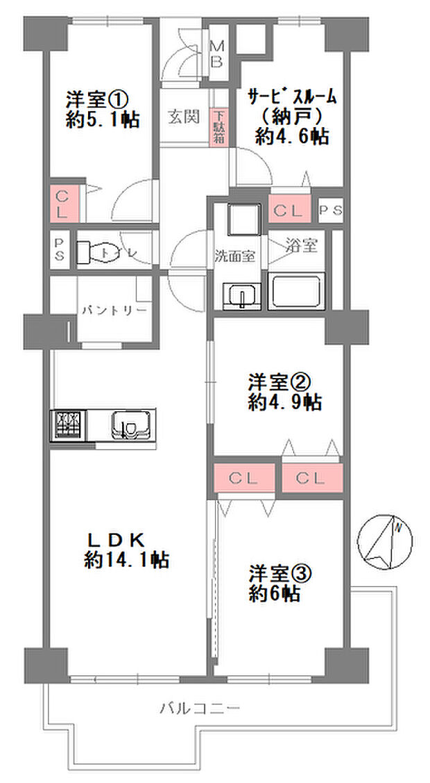 日商岩井第11緑地公園マンション(3SLDK) 9階の内観