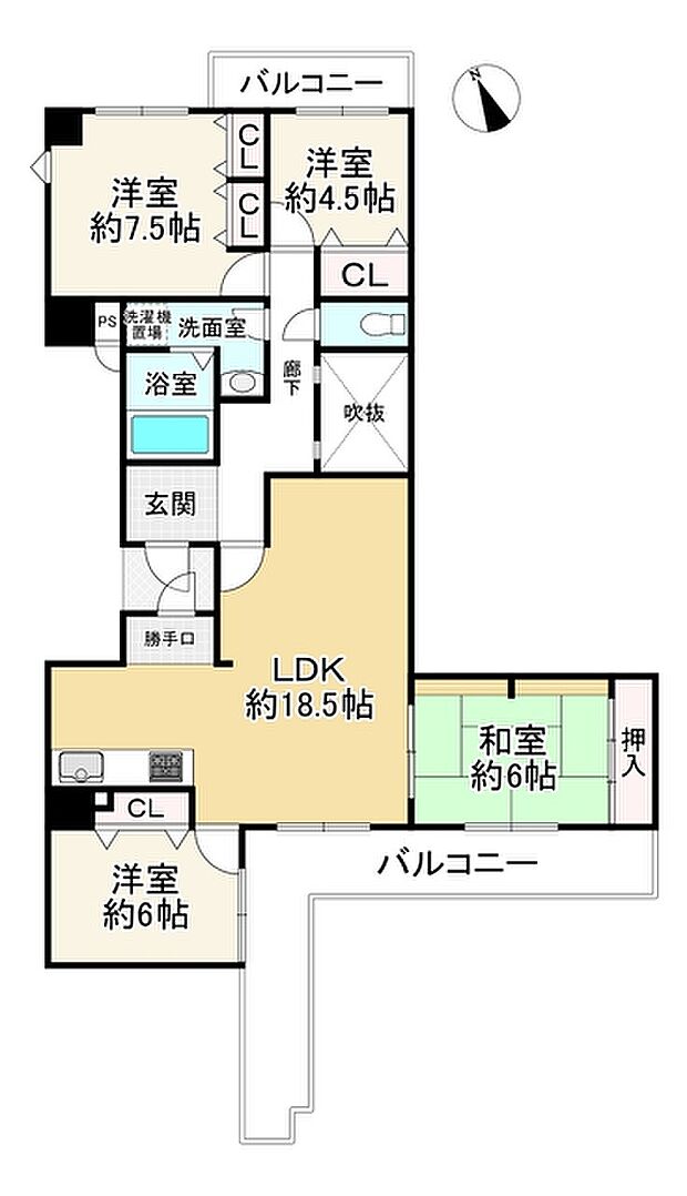 ロイヤル吹田藤ヶ丘(4LDK) 5階の間取り図