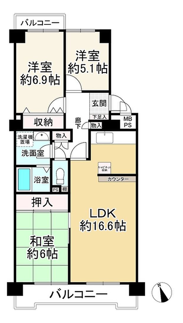 ルミエール千里山田(3LDK) 3階の間取り図