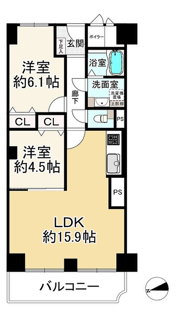 千里レックスマンションＡ棟(2LDK) 6階の間取り図