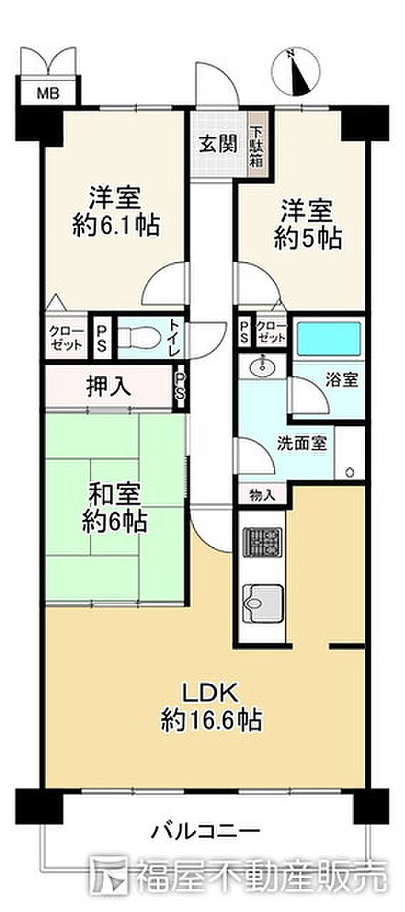 ハイム豊中・上野東(3LDK) 3階の間取り図