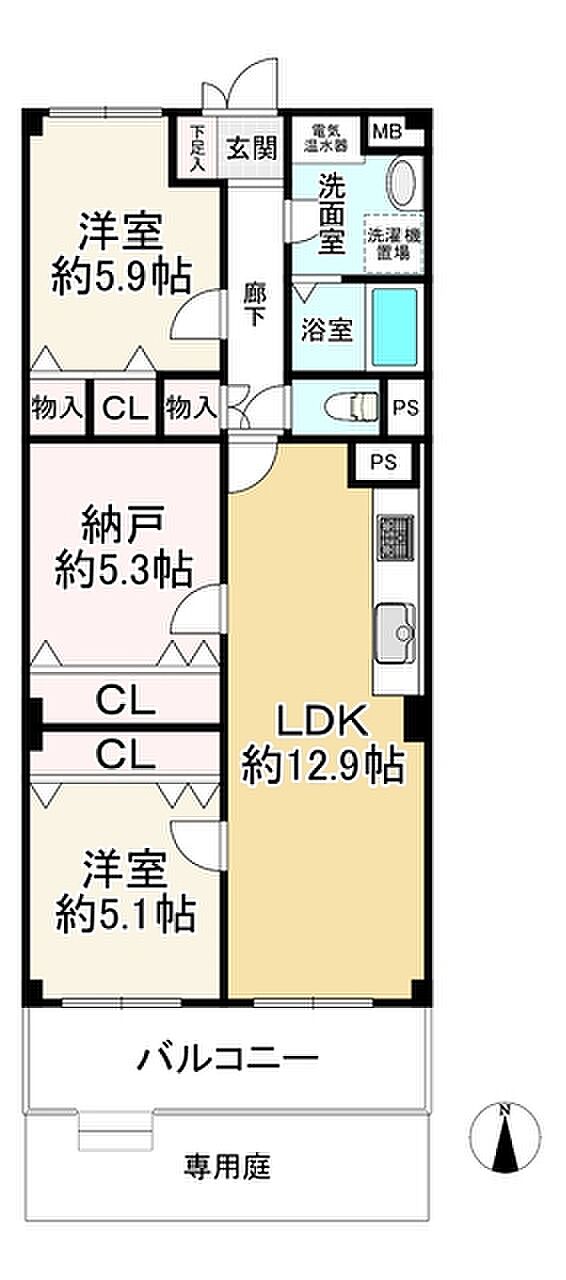 千里山東スカイハイツ(2SLDK) 1階の間取り図