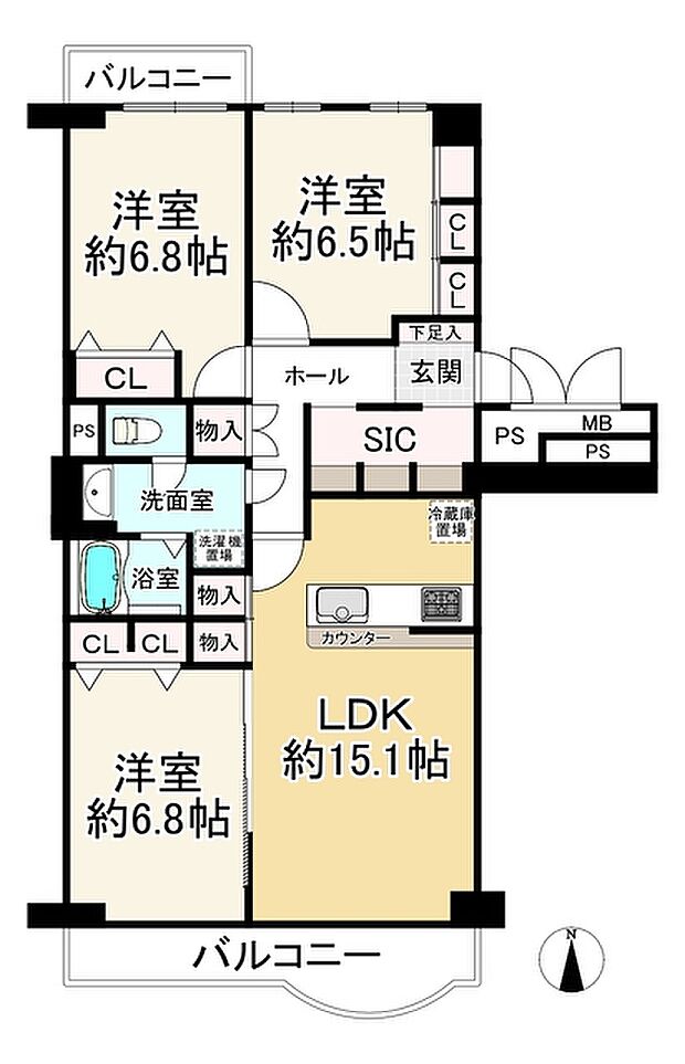 メゾン千里丘Ｌ棟(3LDK) 10階の間取り図
