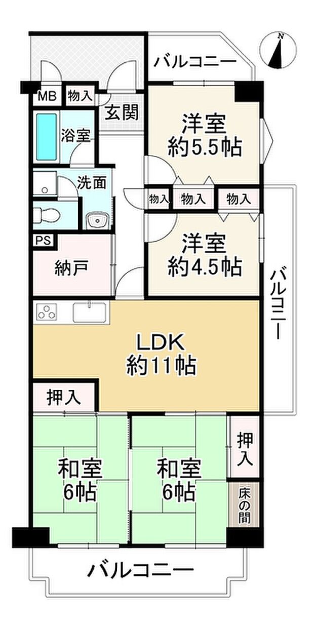ローレルハイツ八尾(4SLDK) 7階の間取り図