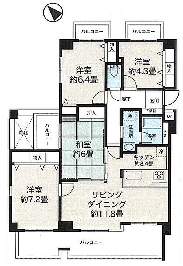 エリオス東大阪(4LDK) 3階の間取り図