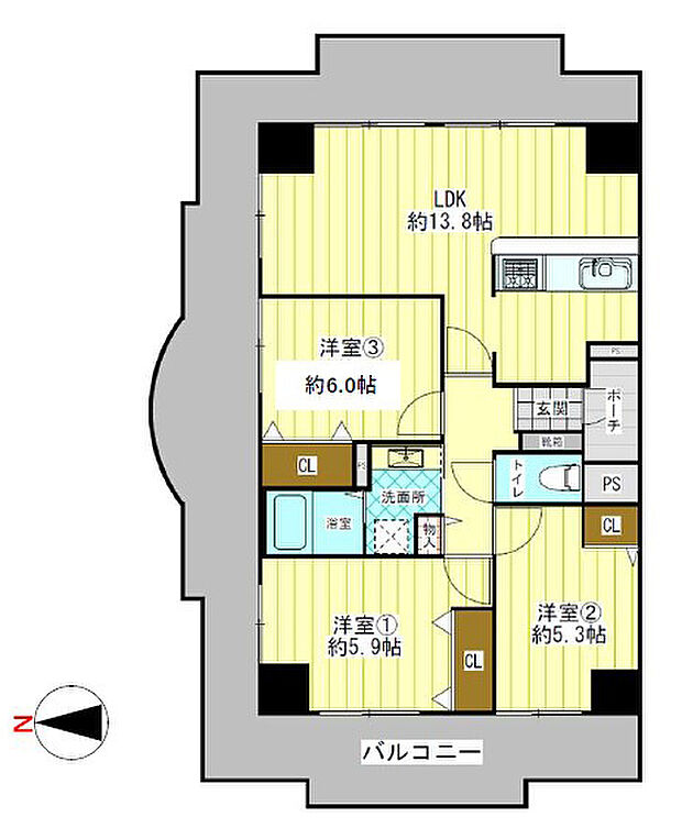 ロイヤルシャトー高井田(3LDK) 7階の間取り図