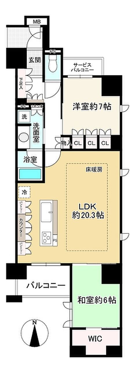 プレミスト京都烏丸御池II番館(2LDK) 3階の間取り図