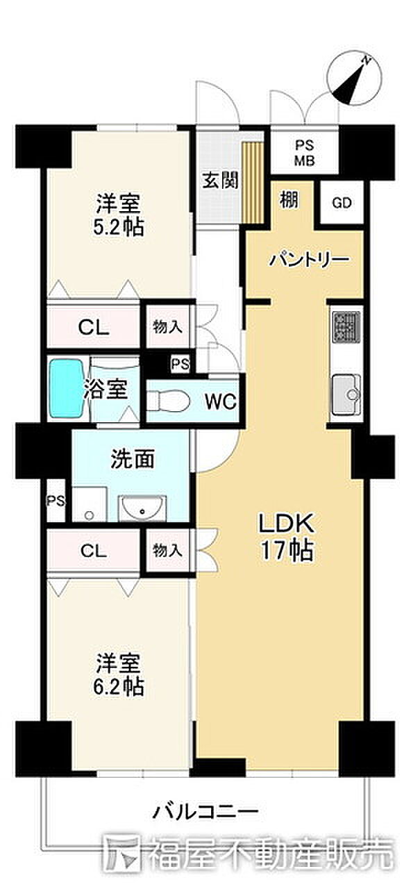 紫野スカイハイツ(2LDK) 6階の間取り図
