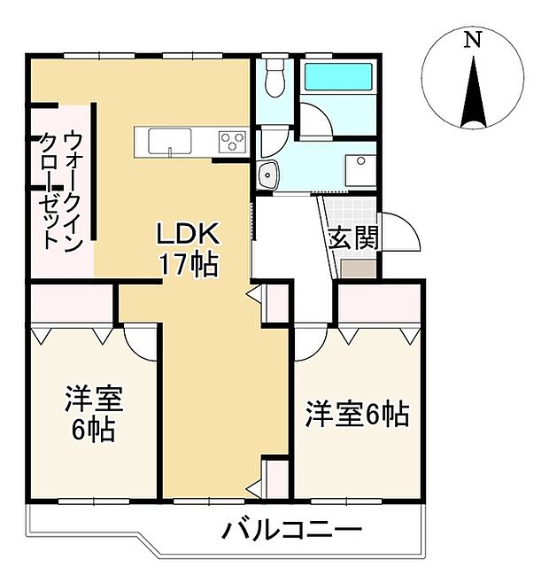 膳所ハイツ6号棟(2LDK) 3階の間取り図