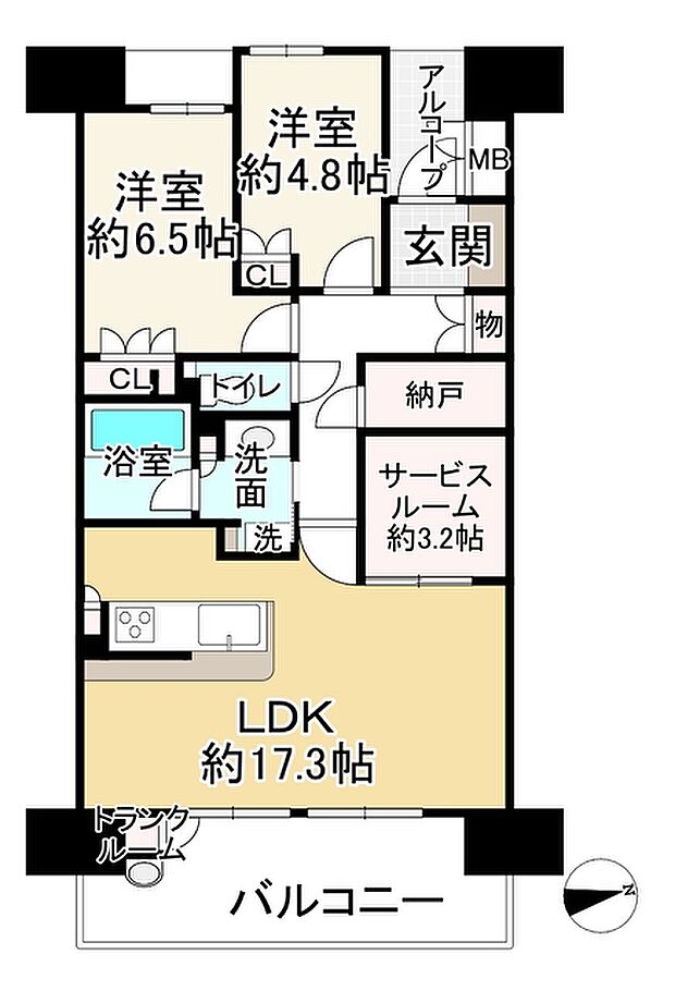 上野芝レジデンス(2SLDK) 3階の間取り図