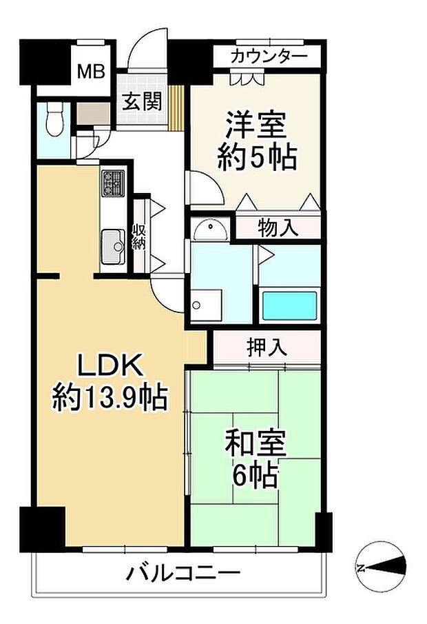 ベルマージュ堺壱番館(2LDK) 16階の間取り図