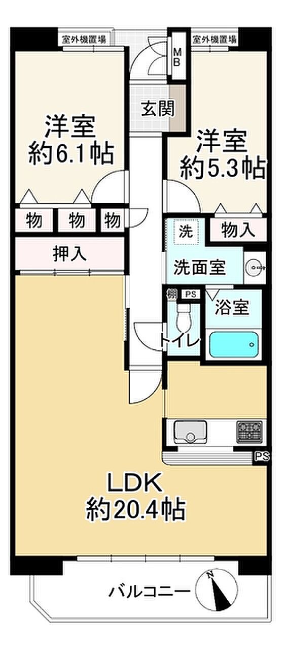 ヴィルメゾン上野芝(2LDK) 5階の間取り図