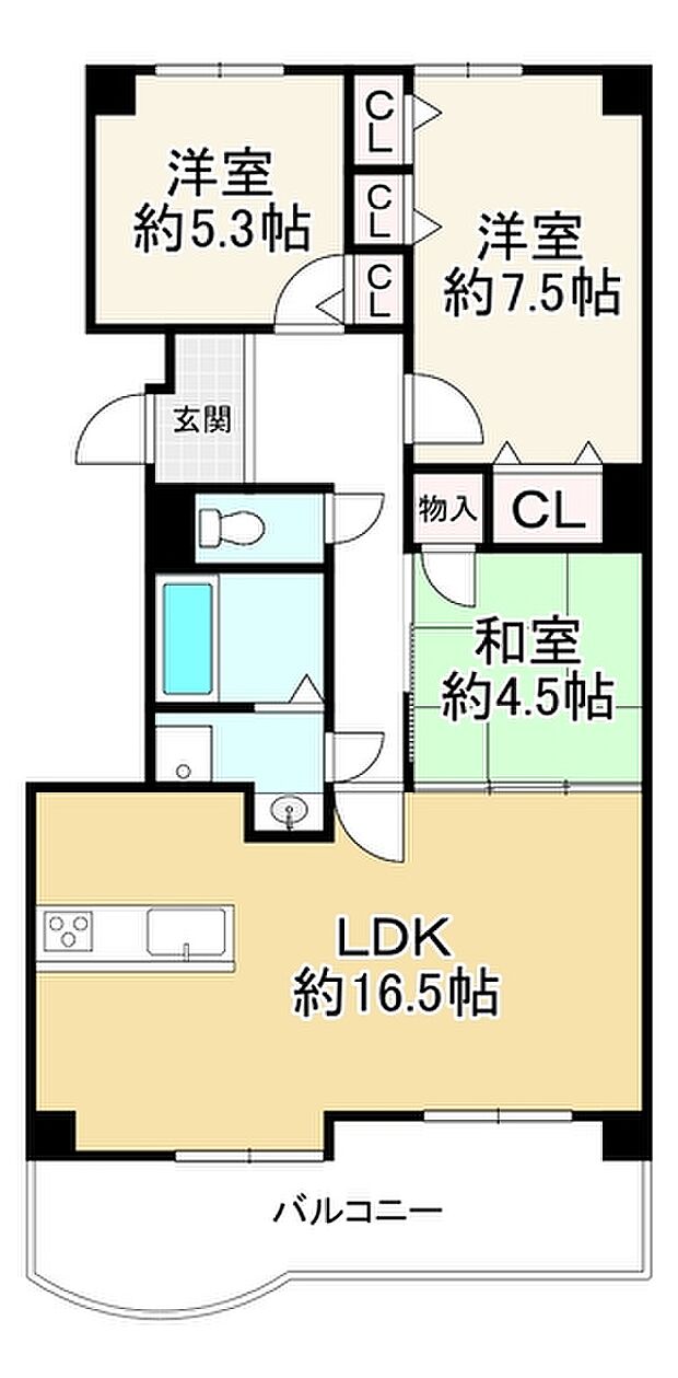 ディオ・フェルティ枚方(3LDK) 3階の間取り図