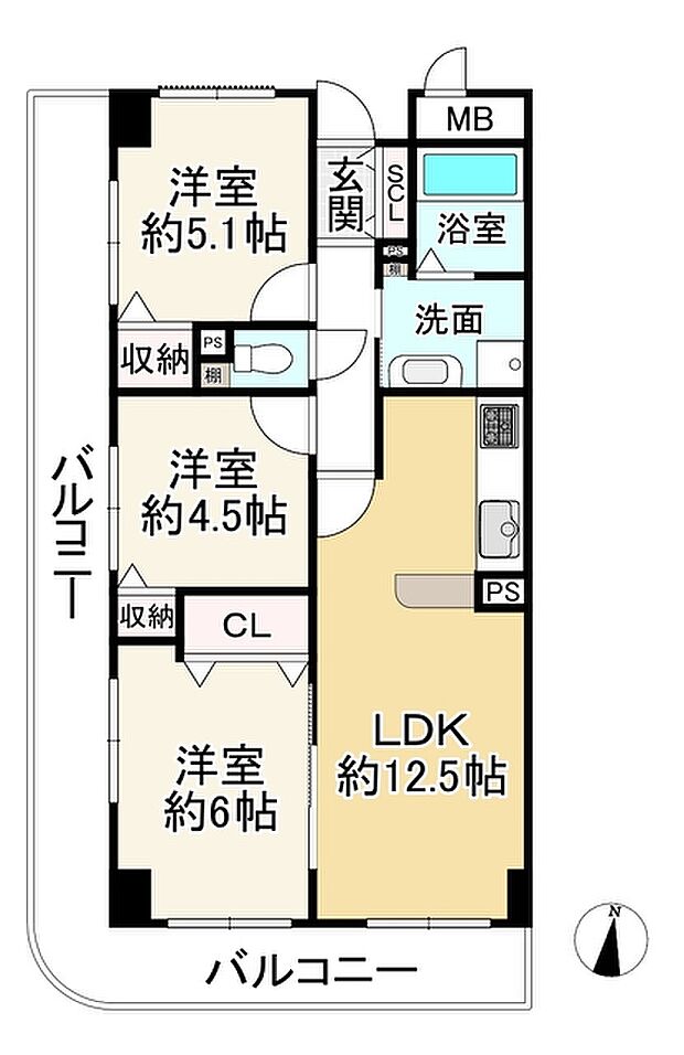 ロイヤルシャトー交野(3LDK) 4階の間取り図