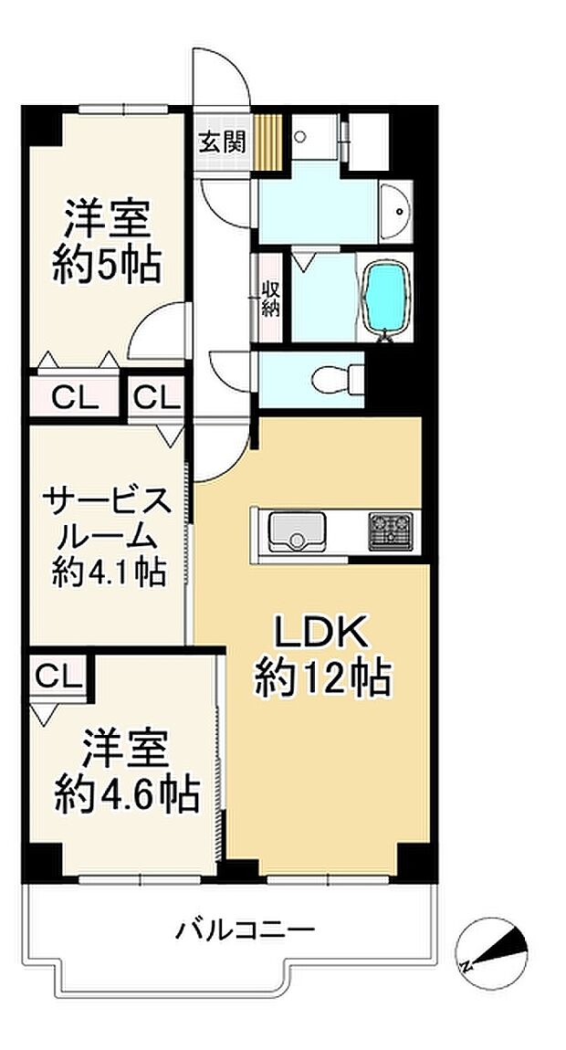 サニーコーポ枚方・光善寺(2SLDK) 5階の間取り図