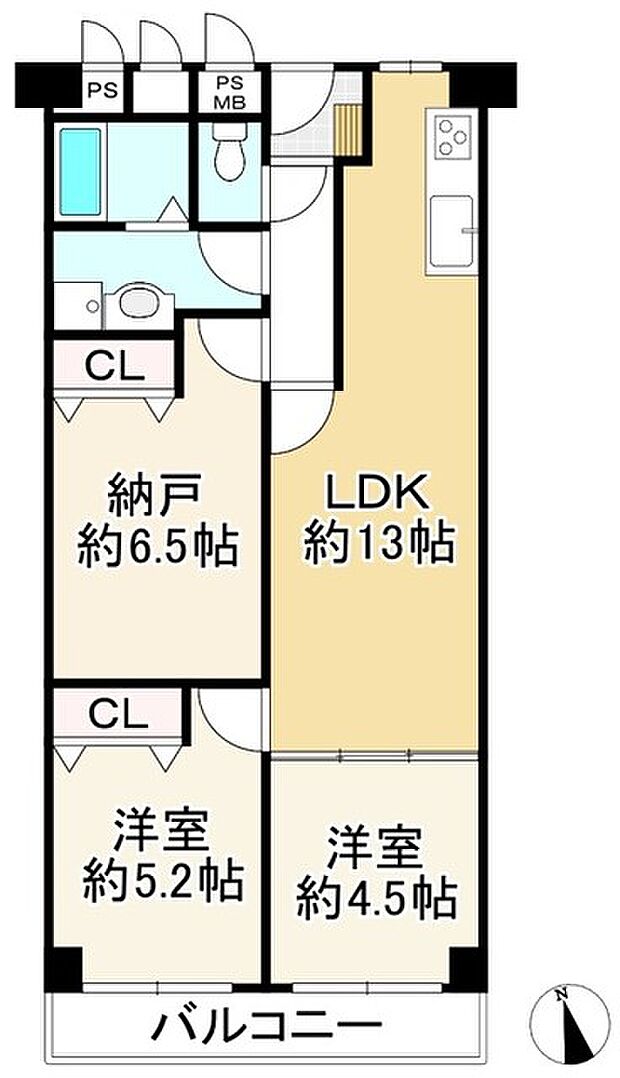 労住まきのハイツ4号棟(2SLDK) 4階の間取り図