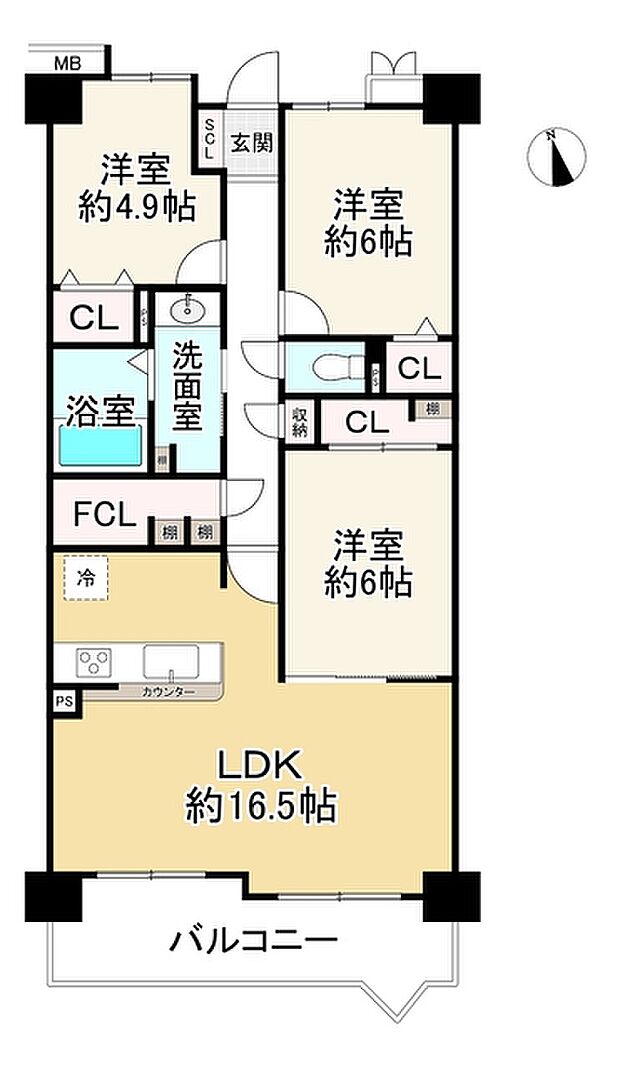 枚方長尾ガーデンハウス(3LDK) 3階の間取り図