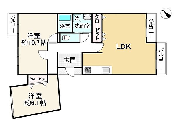 コモンシティ星田アステージ9号棟(2LDK) 4階の間取り図