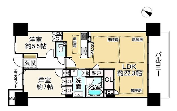 プラウド近江八幡(2LDK) 11階の間取り図
