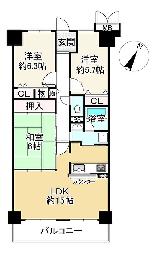 近江八幡グリーンマンション2番館(3LDK) 2階の内観