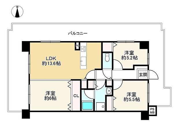 ライオンズマンション明石東二見(3LDK) 4階の間取り図