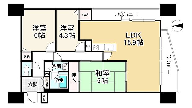 コスモ大和高田(3LDK) 2階の内観