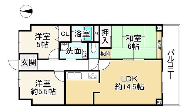ハイ・シャトー八木(3LDK) 4階の間取り図
