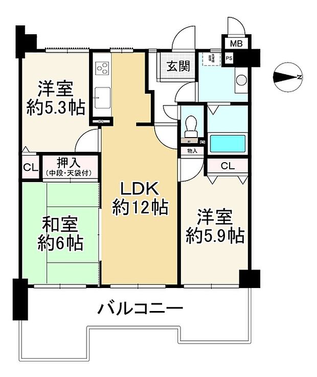 レックスコートオークティ(3LDK) 7階の間取り図