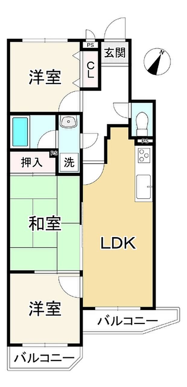 ライオンズマンション京都御室南(3LDK) 2階の間取り図
