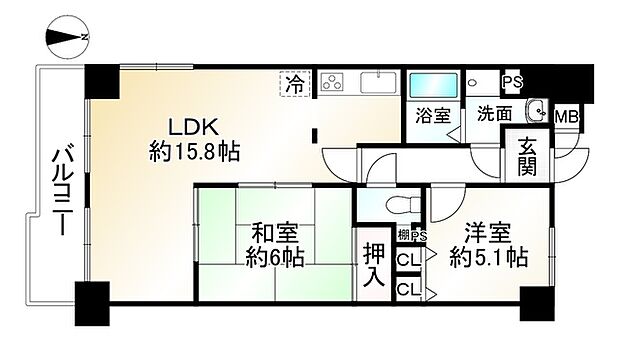 ユニライフ京都西大路(2LDK) 2階の間取り図