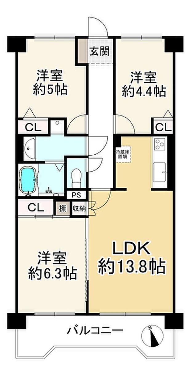 逆瀬川パークマンション(2SLDK) 4階の間取り図